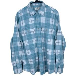 Fair Harbor Flannel Shirt Mens Large Light Blue Plaid Chest Pockets Button Up